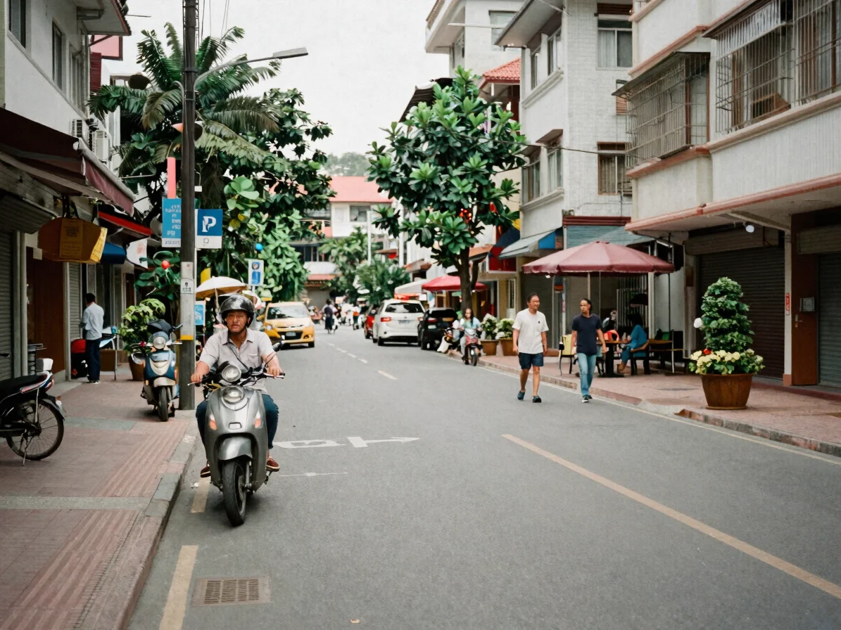 Everyday street scene in an Asian city, natural daylight, documentary framing, 35mm lens, restrained colors